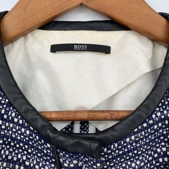 BOSS Hugo Boss Womens Tweed Linen Blend Cropped Blazer Jacket 8 Business Casual - Picture 5 of 9